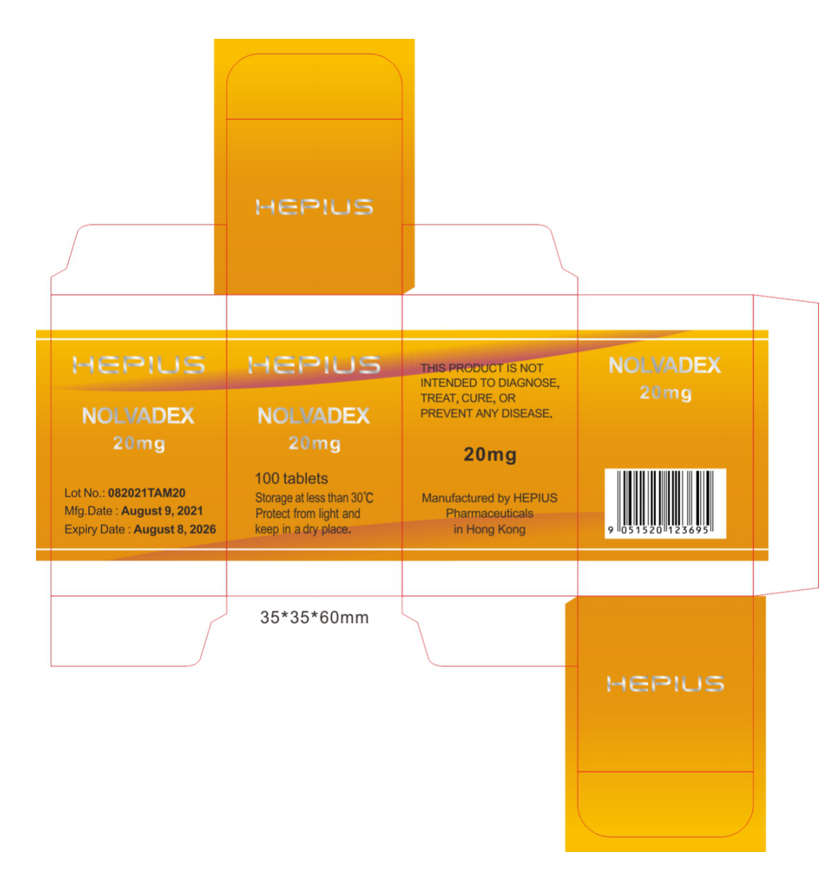 Tamoxifen,  or Nolvadex  20mg, 100 tablets, 他莫昔芬